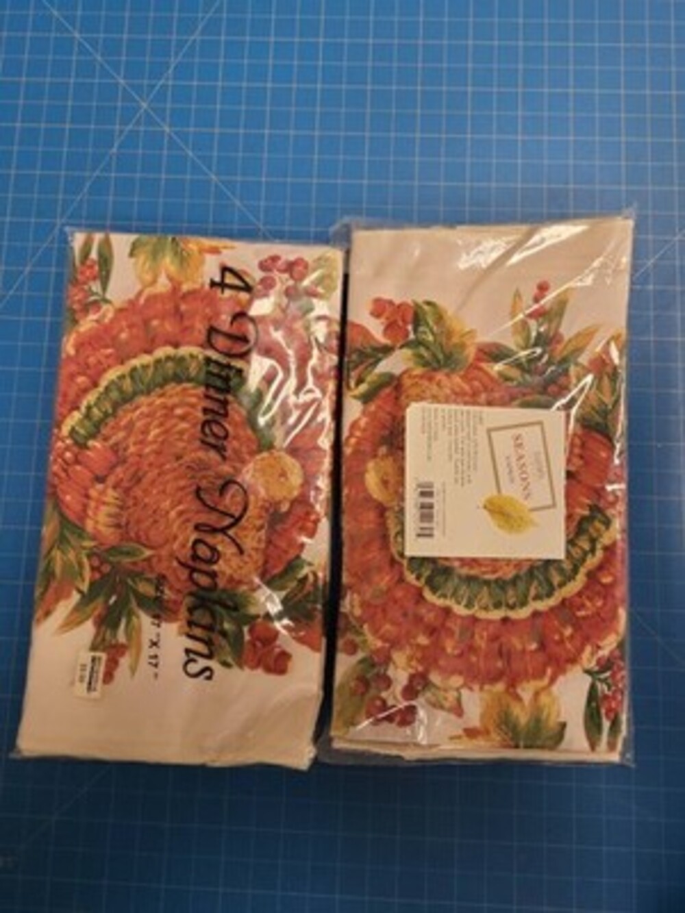 Bardwil Linens Harvest Gathering Dinner Napkins 4 Turkey Fall 17" x 17" Cotton